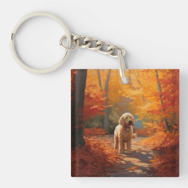 Goldendoodle in Autumn Leaves Fall Inspire  Key Ring (Front)