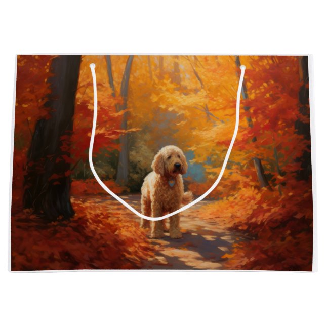 Goldendoodle in Autumn Leaves Fall Inspire  Large Gift Bag (Front)