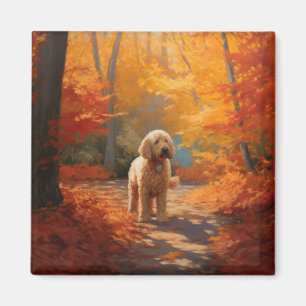 Goldendoodle in Autumn Leaves Fall Inspire Magnet