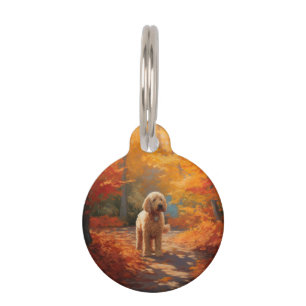 Goldendoodle in Autumn Leaves Fall Inspire  Pet Tag