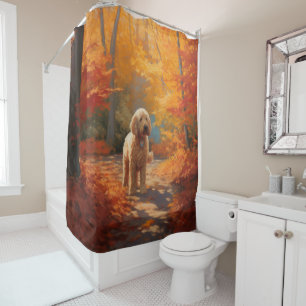 Goldendoodle in Autumn Leaves Fall Inspire Shower Curtain