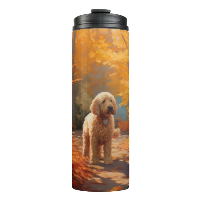 Goldendoodle in Autumn Leaves Fall Inspire  Thermal Tumbler (Front)