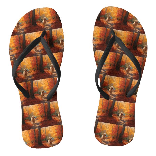 Goldendoodle in Autumn Leaves Fall Inspire  Thongs (Footbed)