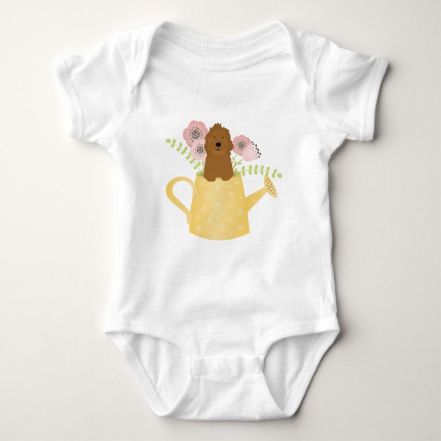 Goldendoodle In Watering Can Baby Bodysuit (Front)