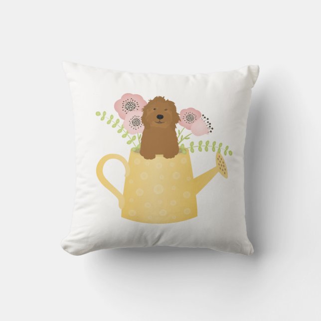 Goldendoodle In Watering Can Cushion (Front)