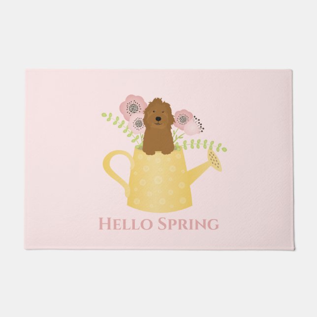 Goldendoodle In Watering Can Doormat (Front)