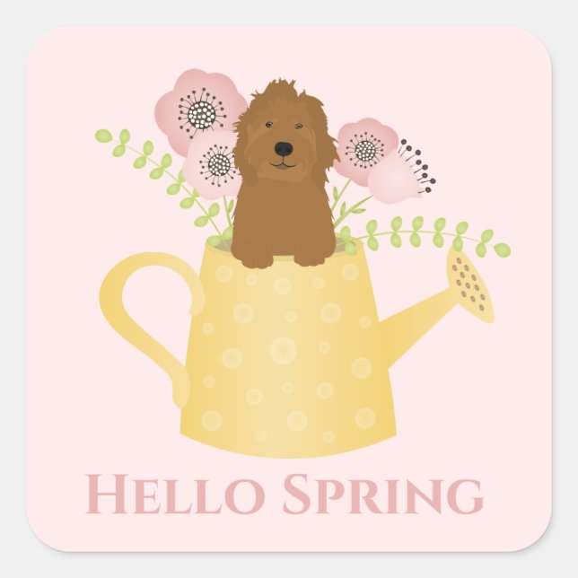 Goldendoodle In Watering Can Square Sticker (Front)