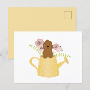 Goldendoodle In Watering Can Yellow Postcard