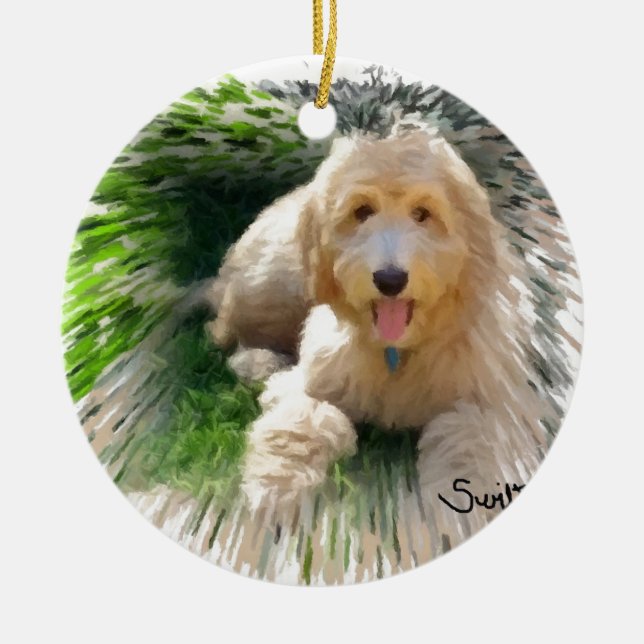 Goldendoodle Labradoodle Ceramic Tree Decoration (Front)