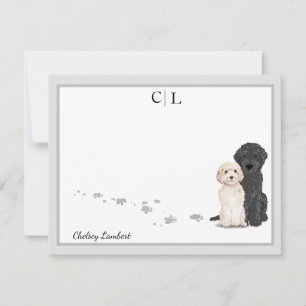 Goldendoodle Labradoodle Dogs Gray Border Monogram Card