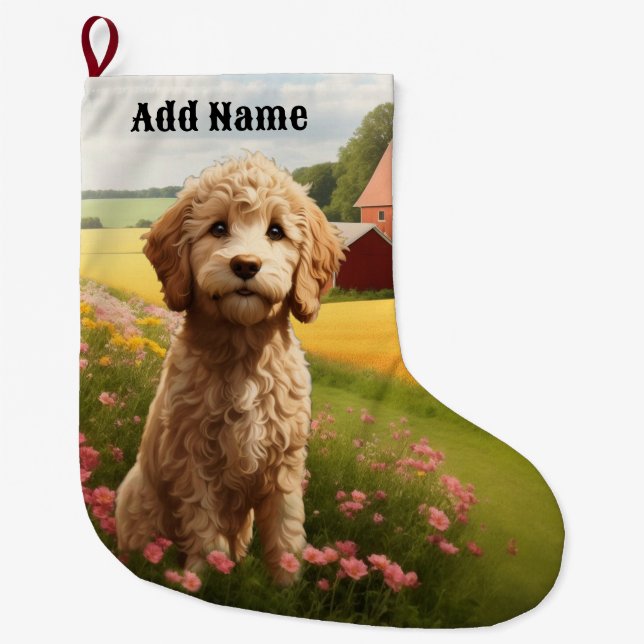 Goldendoodle Large Christmas Stocking (Front)
