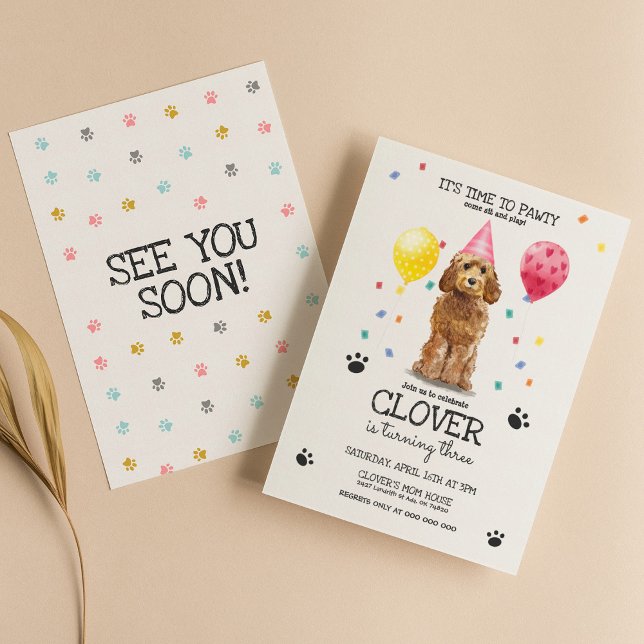 Goldendoodle Lets Pawty Dog Birthday Invitation (Creator Uploaded)