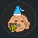 Goldendoodle Menorah Jewish Animal Pet Dog Classic Round Sticker<br><div class="desc">Goldendoodle Menorah Jewish Animal Pet Dog</div>