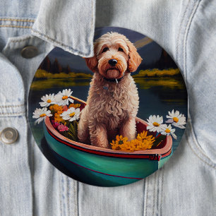Goldendoodle on a Paddle: A Scenic Adventure 6 Cm Round Badge