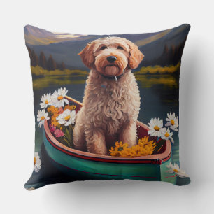Goldendoodle on a Paddle: A Scenic Adventure Cushion