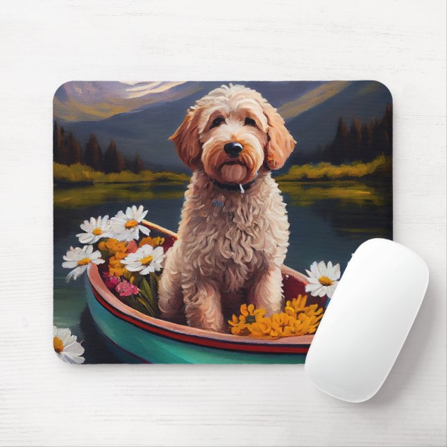 Goldendoodle on a Paddle: A Scenic Adventure Mouse Pad (With Mouse)