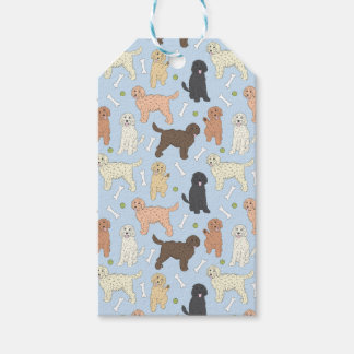 goldendoodle pattern in blue gift tags