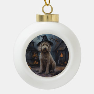 Goldendoodle Pumpkins Halloween Scary Ceramic Ball Christmas Ornament