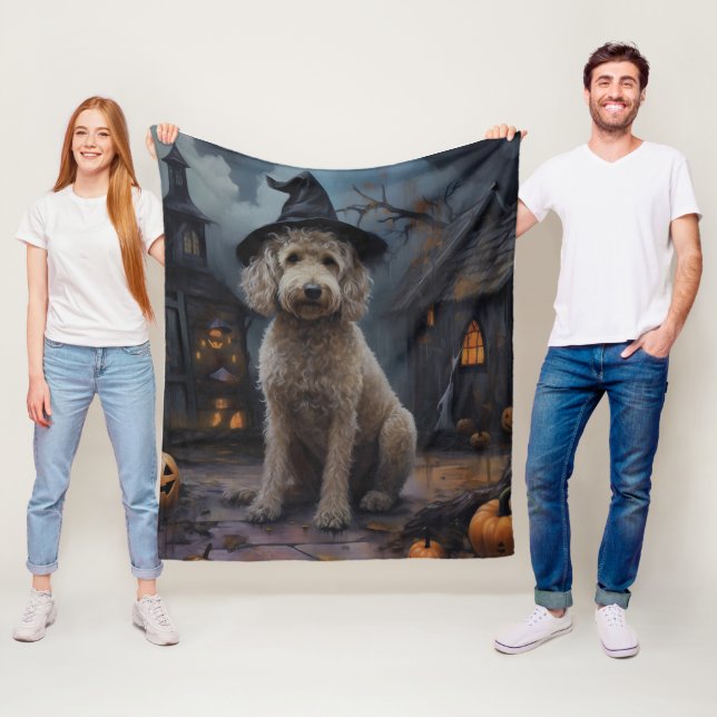 Goldendoodle Pumpkins Halloween Scary Fleece Blanket (In Situ)
