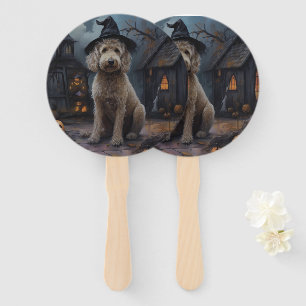 Goldendoodle Pumpkins Halloween Scary Hand Fan