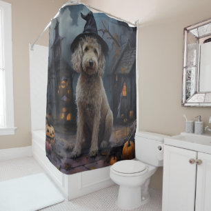 Goldendoodle Pumpkins Halloween Scary Shower Curtain