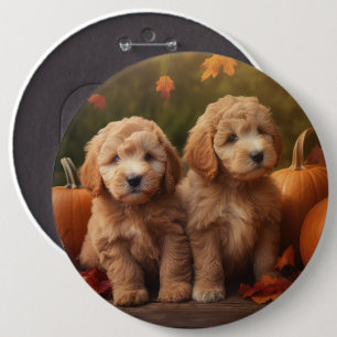 Goldendoodle Puppy Autumn Delight Pumpkin  6 Cm Round Badge