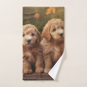 Goldendoodle Puppy Autumn Delight Pumpkin  Bath Towel Set