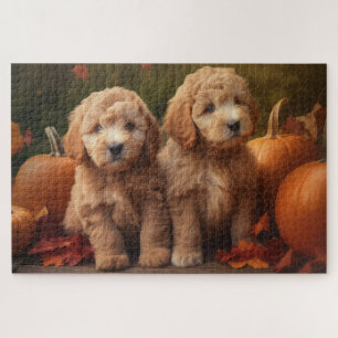 Goldendoodle Puppy Autumn Delight Pumpkin  Jigsaw Puzzle