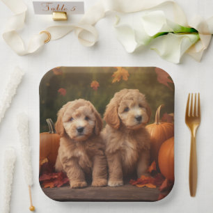 Goldendoodle Puppy Autumn Delight Pumpkin Paper Plate