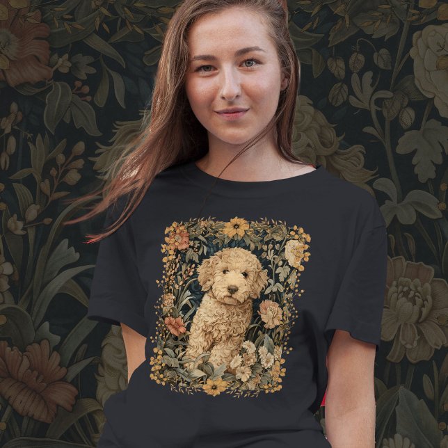 Goldendoodle Puppy in Old Fashioned Garden T-Shirt (Creator Uploaded)