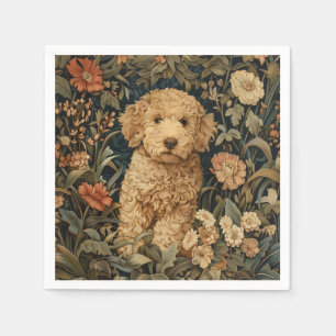 Goldendoodle Puppy in William Morris Style Garden Napkin