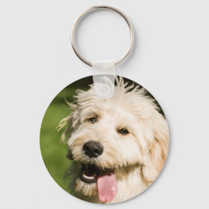 Goldendoodle Puppy Panting Key Ring