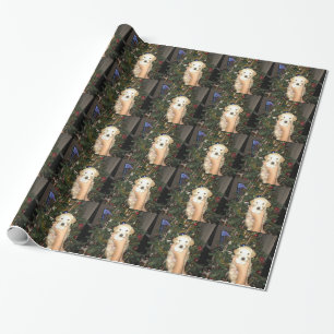 GoldenDoodle Puppy With Christmas Tree Wrapping Paper