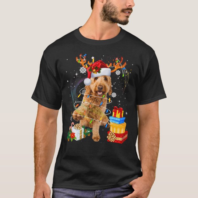 Goldendoodle Reindeer Santa Christmas Funny Dog Pa T-Shirt (Front)