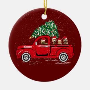Goldendoodle Riding Red Truck Santa Christmas Paja Ceramic Ornament