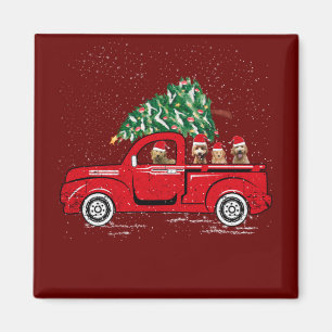 Goldendoodle Riding Red Truck Santa Christmas Paja Magnet