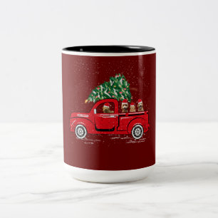 Goldendoodle Riding Red Truck Santa Christmas Paja Two-Tone Coffee Mug