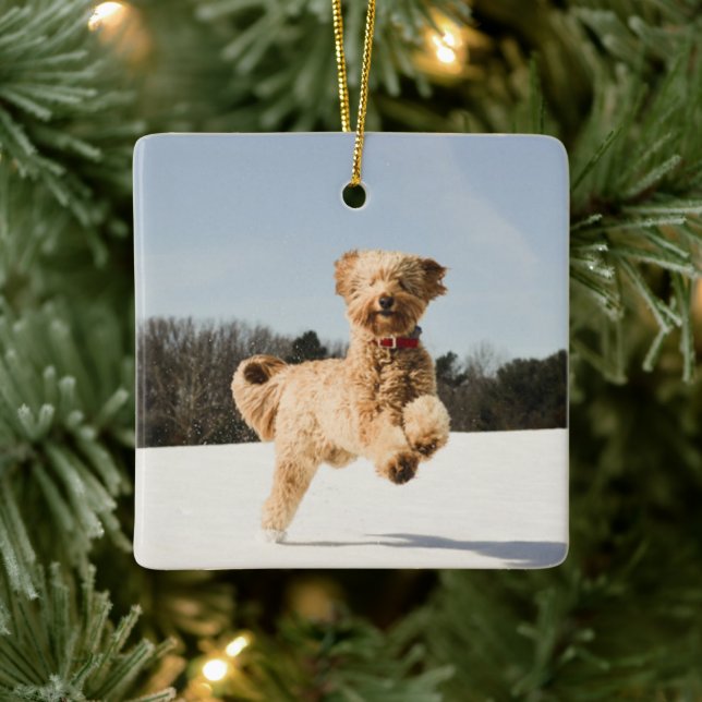 Goldendoodle Running Through Field Ceramic Ornament (Tree)