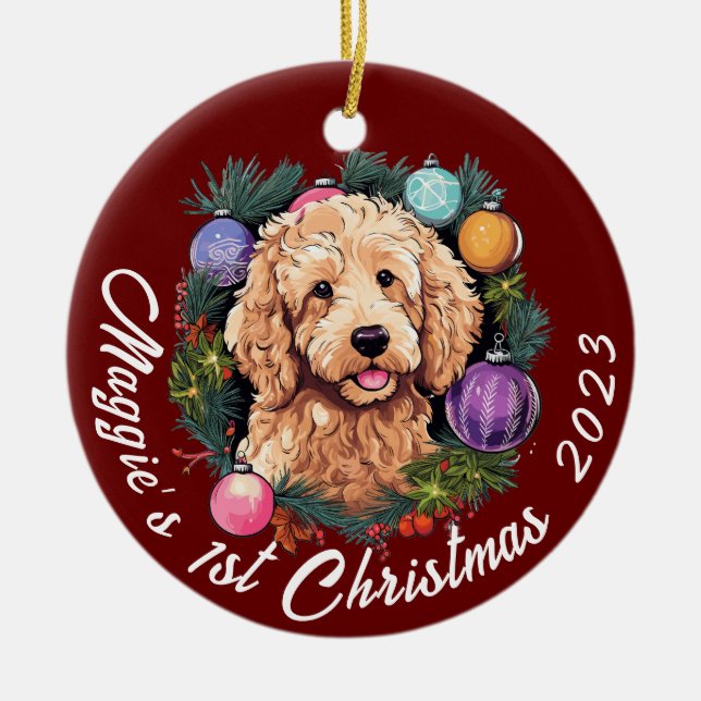 Goldendoodle’s First Christmas Ceramic Ornament (Front)