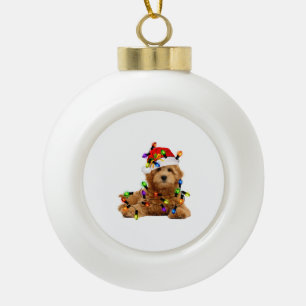 Goldendoodle Santa Dog Ceramic Ball Christmas Ornament