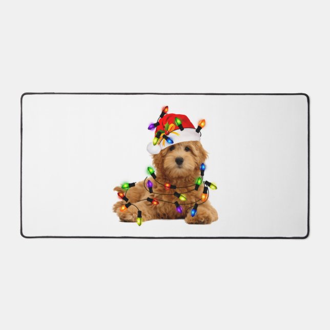 Goldendoodle Santa Dog Desk Mat (Front)