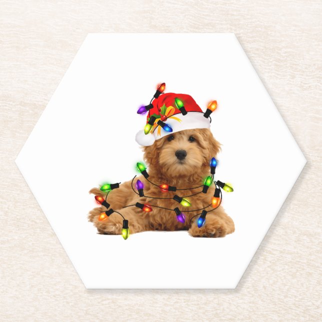 Goldendoodle Santa Dog Paper Coaster (Front)
