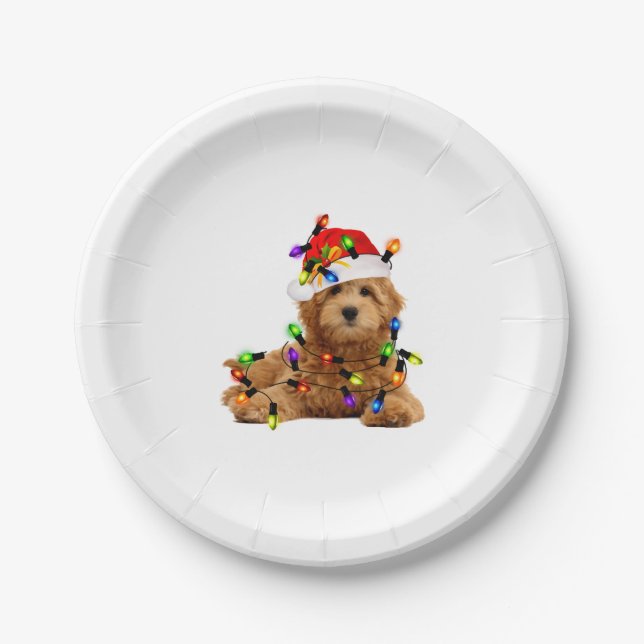 Goldendoodle Santa Dog Paper Plate (Front)