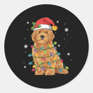 Goldendoodle Santa Fairy Lights Pajama Classic Round Sticker