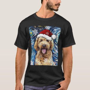 Goldendoodle Santa Starry Night Dog Christmas Art T-Shirt