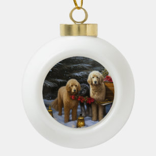 Goldendoodle Snowy Sleigh Christmas Decor   Ceramic Ball Christmas Ornament