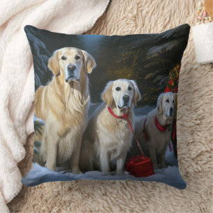 Goldendoodle Snowy Sleigh Christmas Decor Cushion