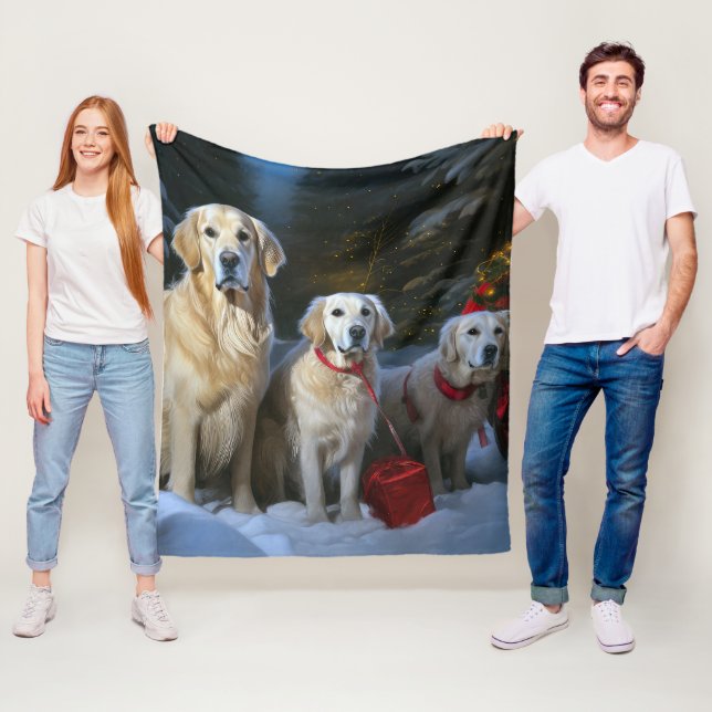 Goldendoodle Snowy Sleigh Christmas Decor Fleece Blanket (In Situ)