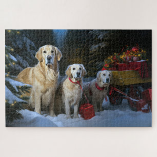 Goldendoodle Snowy Sleigh Christmas Decor Jigsaw Puzzle