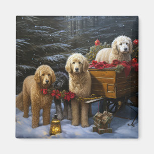 Goldendoodle Snowy Sleigh Christmas Decor Magnet